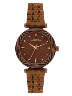 French Connection Textured Brown Round Dial With Brown Stainless Steel  Strap Watch - For Womens FCN0133BRM