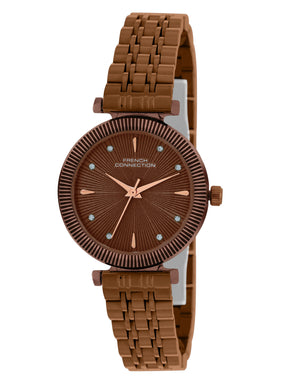French Connection Textured Brown Round Dial With Brown Stainless Steel  Strap Watch - For Womens FCN0133BRM