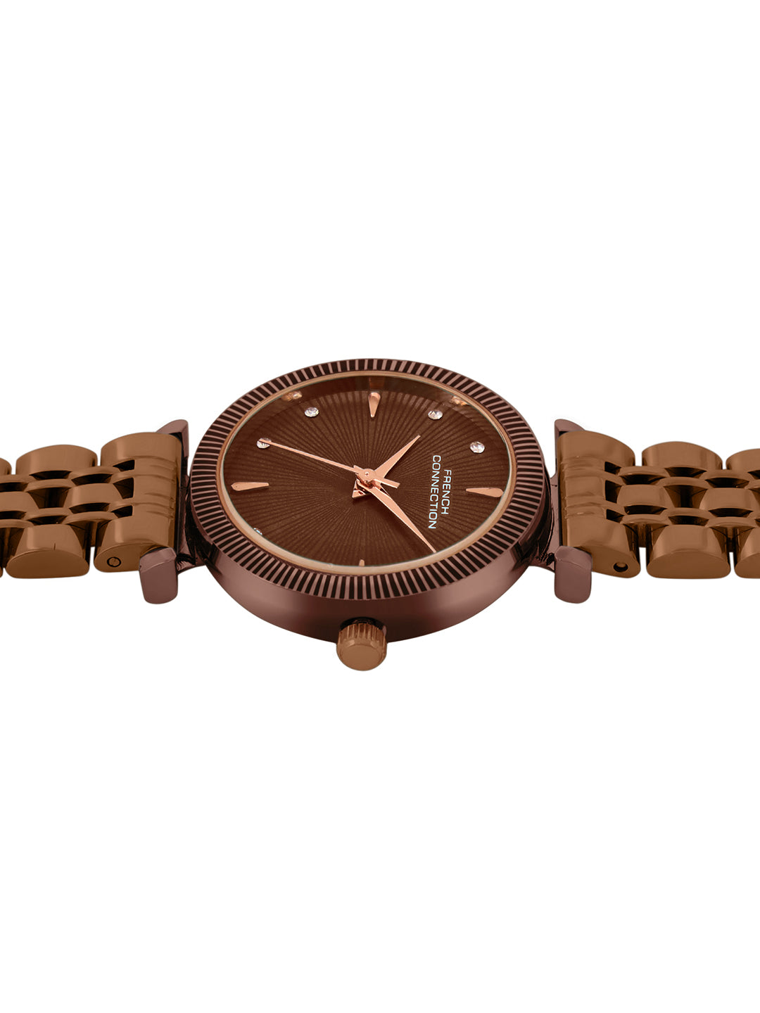French Connection Textured Brown Round Dial With Brown Stainless Steel  Strap Watch - For Womens FCN0133BRM
