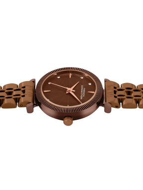 French Connection Textured Brown Round Dial With Brown Stainless Steel  Strap Watch - For Womens FCN0133BRM