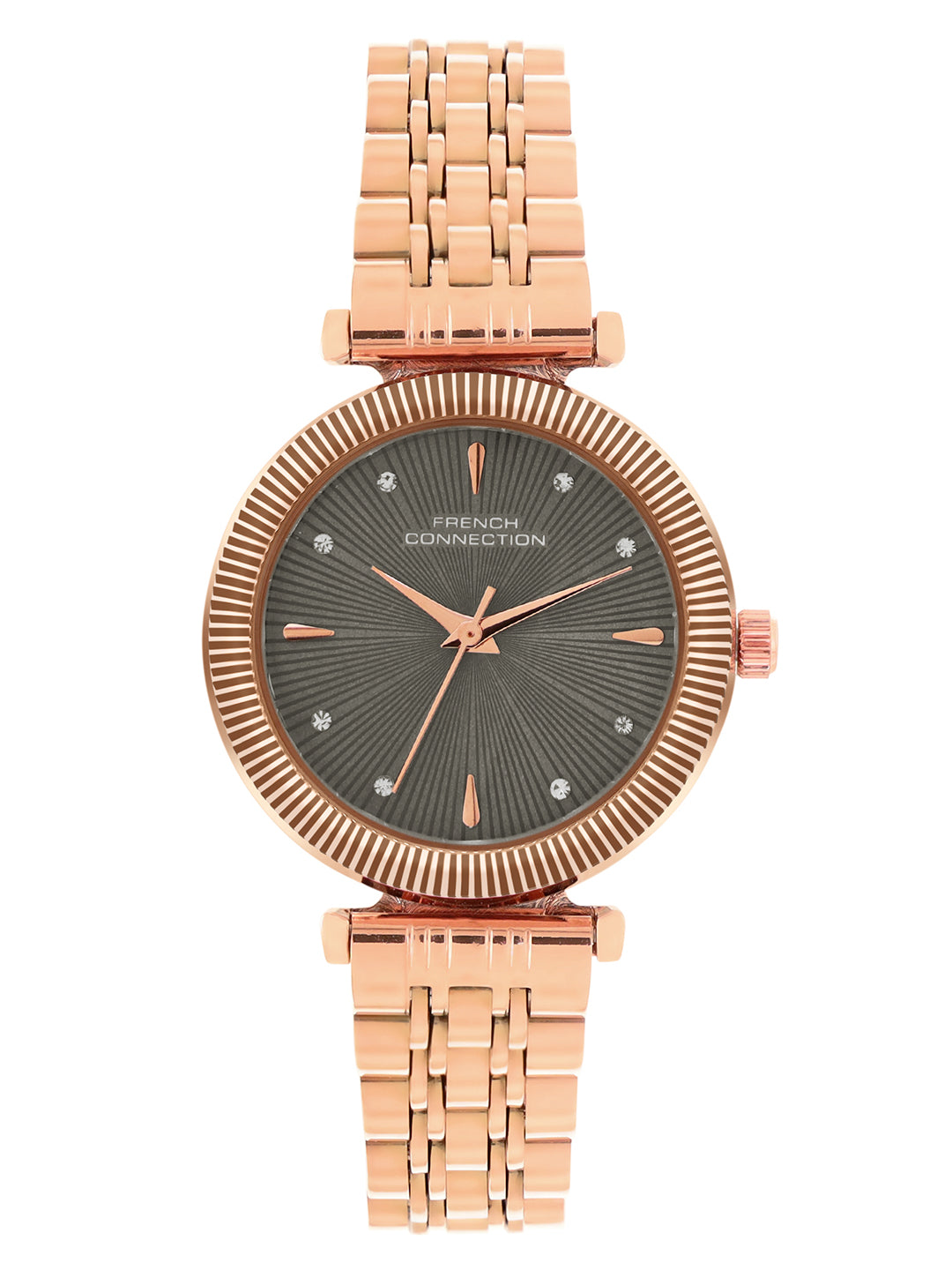 French Connection Textured Coffee Round Dial With Rose Stainless Steel  Strap Watch - For Womens FCN0133RGM