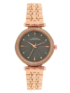 French Connection Textured Coffee Round Dial With Rose Stainless Steel  Strap Watch - For Womens FCN0133RGM
