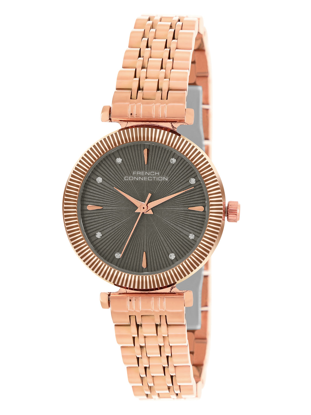 French Connection Textured Coffee Round Dial With Rose Stainless Steel  Strap Watch - For Womens FCN0133RGM