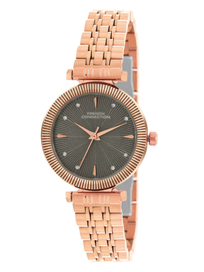 French Connection Textured Coffee Round Dial With Rose Stainless Steel  Strap Watch - For Womens FCN0133RGM