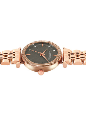 French Connection Textured Coffee Round Dial With Rose Stainless Steel  Strap Watch - For Womens FCN0133RGM
