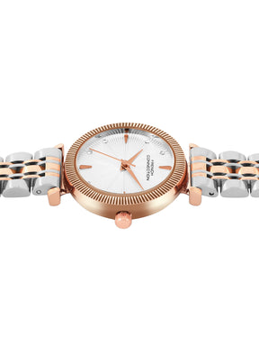 French Connection Textured Silver Round Dial With Rose Two Tone Stainless Steel  Strap Watch - For Womens FCN0133RTM