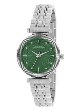 French Connection Textured Green Round Dial With Stainless Steel  Strap Watch - For Womens FCN0133SM