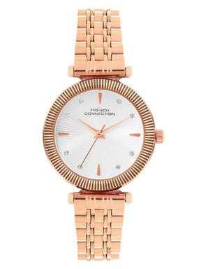 French Connection Textured Silver Round Dial With Rose Stainless Steel  Strap Watch - For Womens FCN0133SRGM