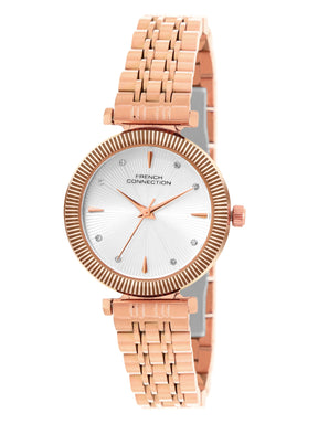 French Connection Textured Silver Round Dial With Rose Stainless Steel  Strap Watch - For Womens FCN0133SRGM