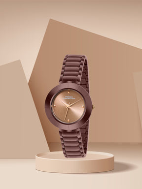 French Connection Sunray Brown Round Dial With Brown Stainless Steel  Strap Watch - For Womens FCN0136BRGM