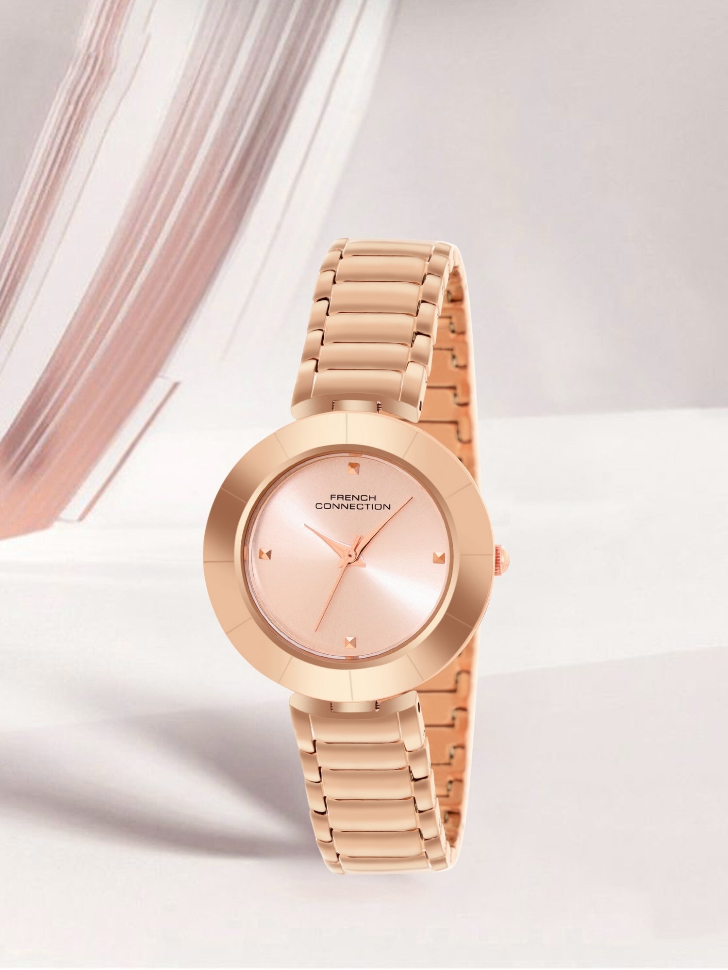 French Connection Sunray Rosegold Round Dial With  Gold Stainless Steel  Strap Watch - For Womens FCN0136RGM