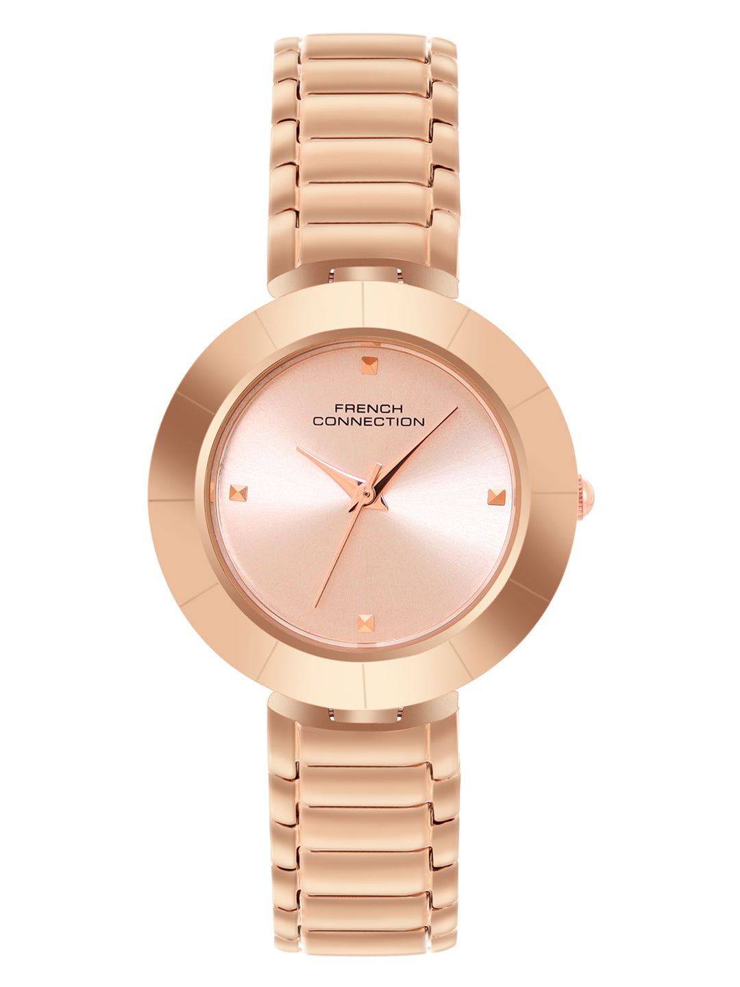 French Connection Sunray Rosegold Round Dial With  Gold Stainless Steel  Strap Watch - For Womens FCN0136RGM