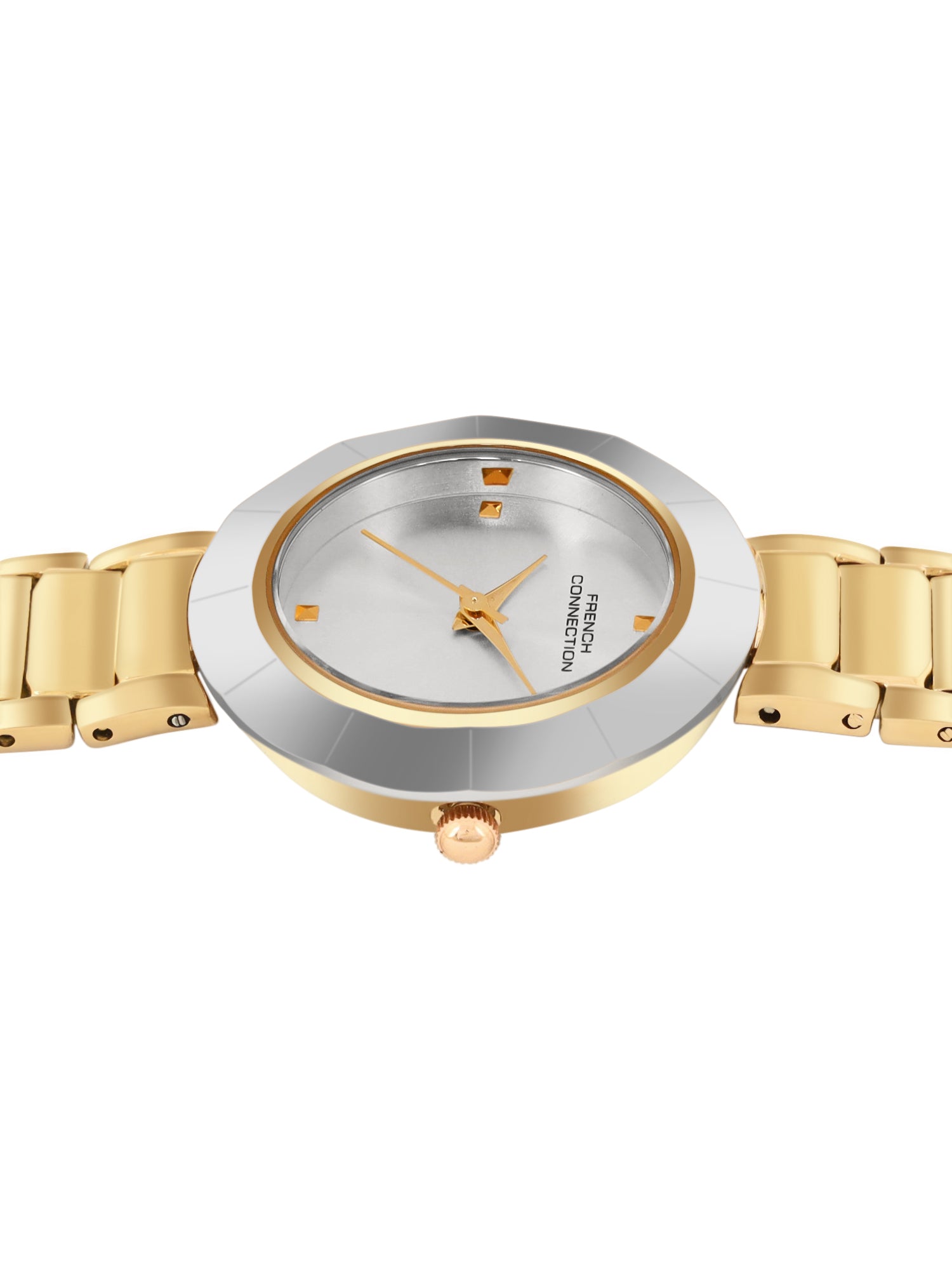 French Connection Sunray Silver Round Dial With  Gold Stainless Steel  Strap Watch - For Womens FCN0136SGM