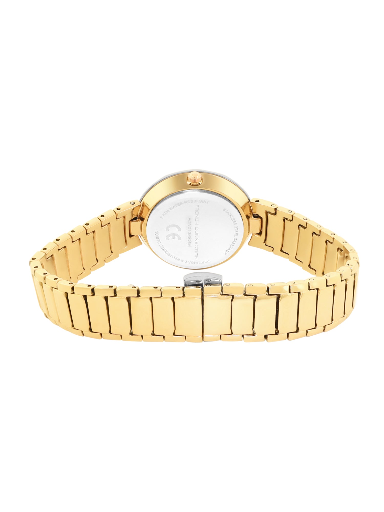 French Connection Sunray Silver Round Dial With  Gold Stainless Steel  Strap Watch - For Womens FCN0136SGM