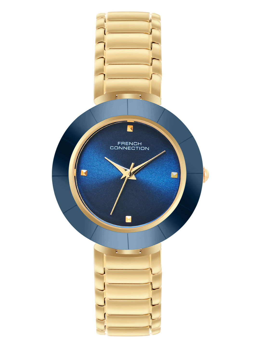 French Connection Sunray Blue Round Dial With  Gold Stainless Steel  Strap Watch - For Womens FCN0136UGM