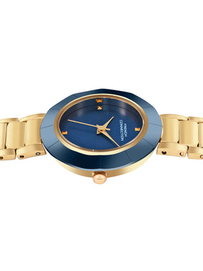 French Connection Sunray Blue Round Dial With  Gold Stainless Steel  Strap Watch - For Womens FCN0136UGM