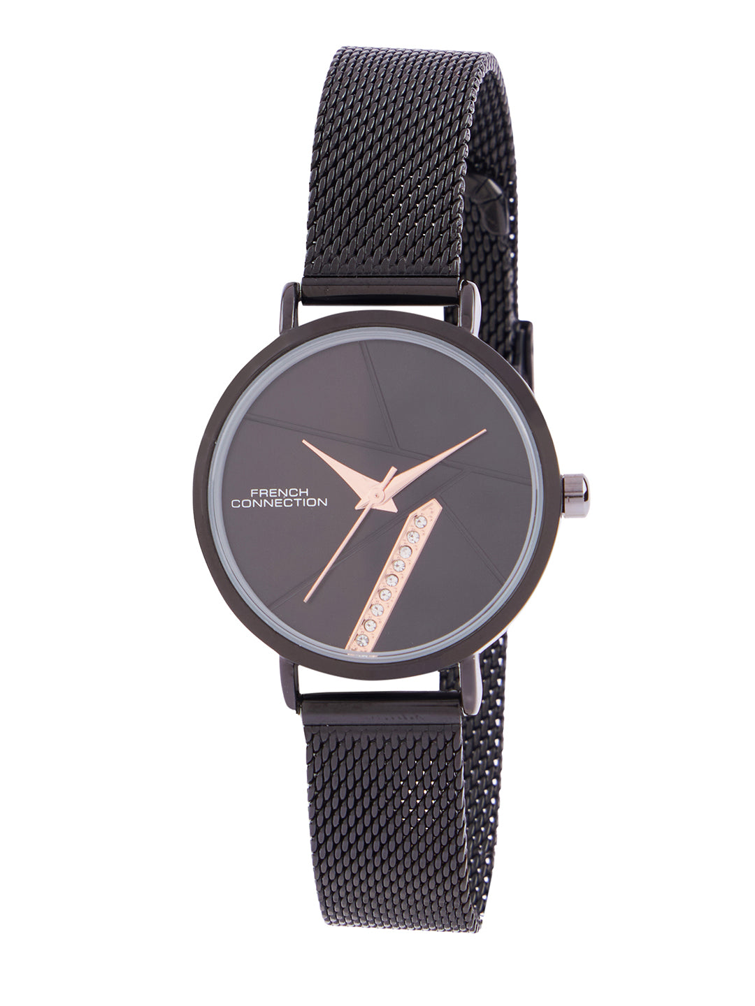 French Connection Sunray Black Round Dial With Black Stainless Steel  Strap Watch - For Womens FCN0137BM