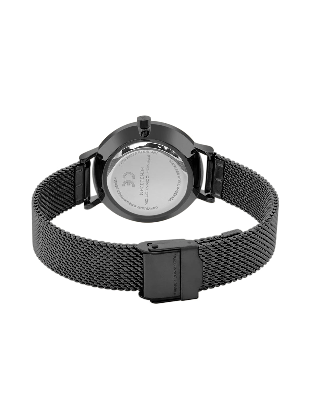 French Connection Sunray Black Round Dial With Black Stainless Steel  Strap Watch - For Womens FCN0137BM