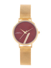 French Connection Sunray Maroon Round Dial With  Gold Stainless Steel  Strap Watch - For Womens FCN0137GM