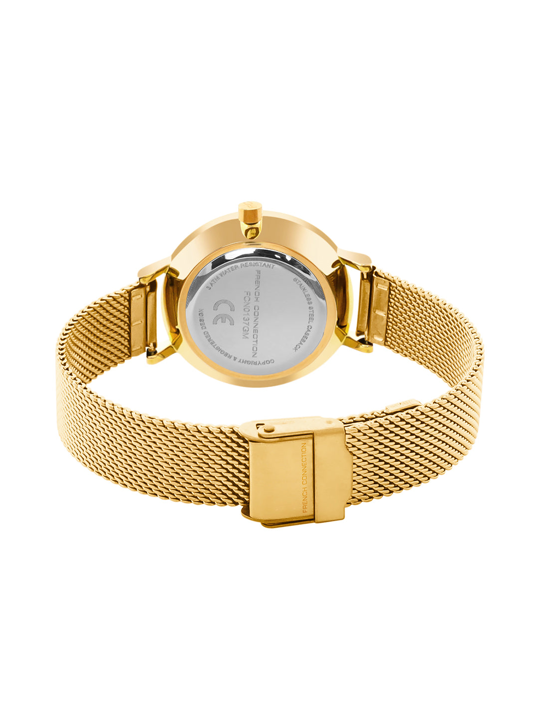 French Connection Sunray Maroon Round Dial With  Gold Stainless Steel  Strap Watch - For Womens FCN0137GM