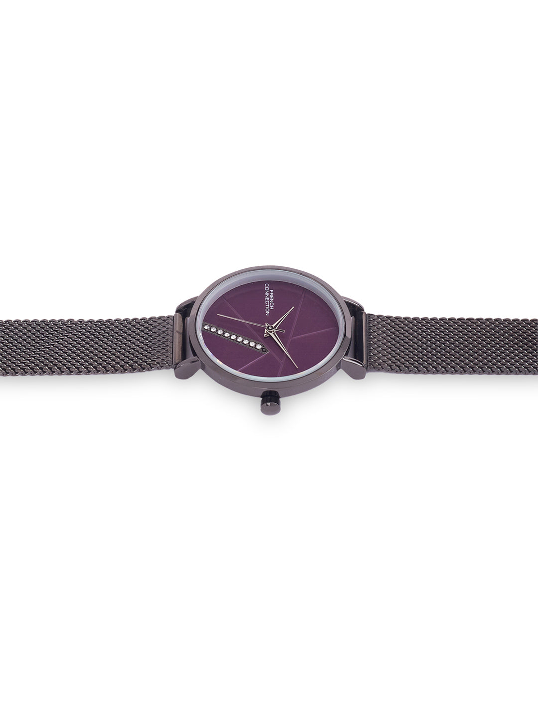 French Connection Sunray Purple Round Dial With  Gun Stainless Steel  Strap Watch - For Womens FCN0137GNM