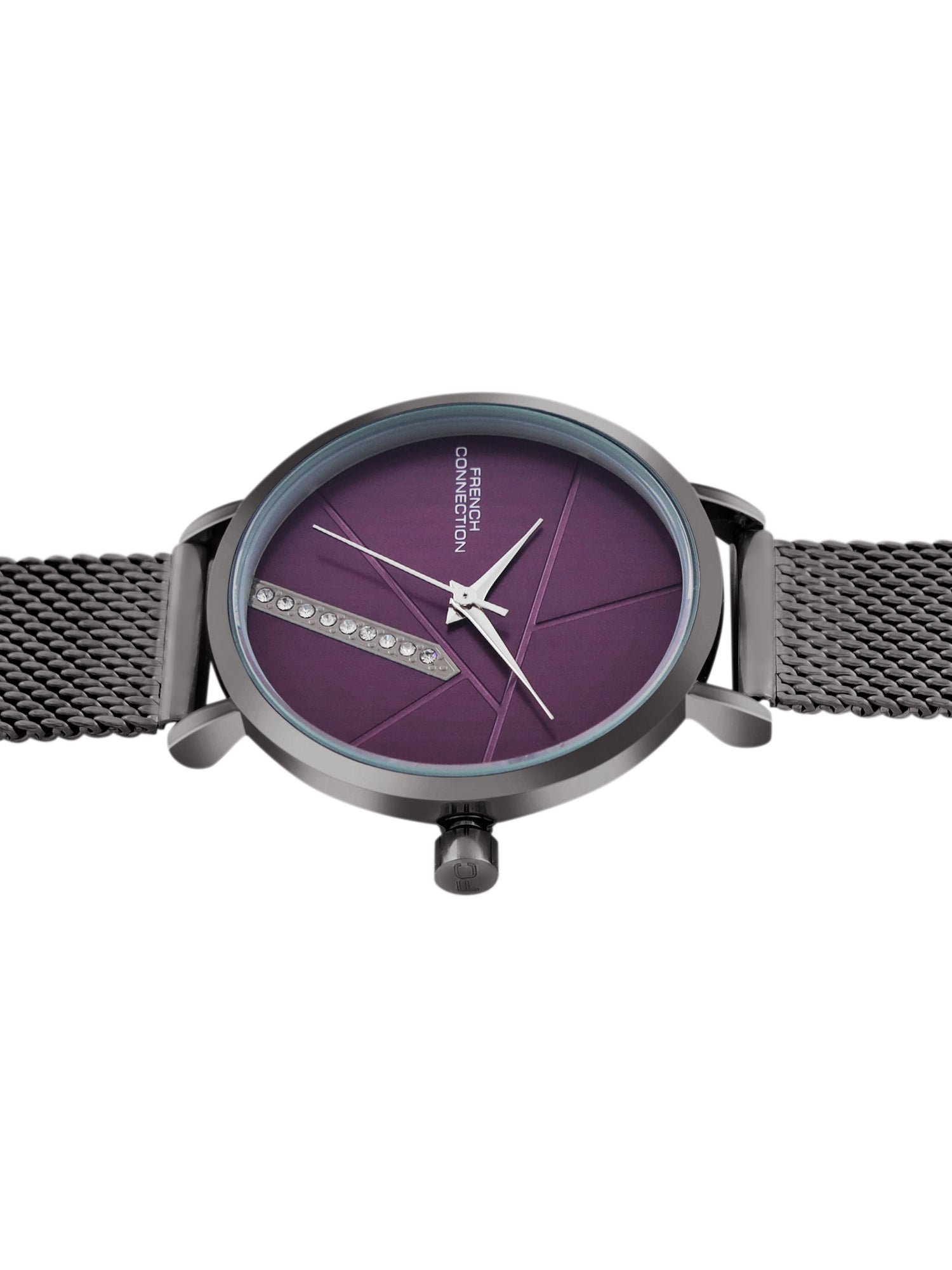 French Connection Sunray Purple Round Dial With  Gun Stainless Steel Strap Watch - For Womens FCN0137GNM