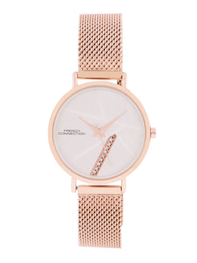 French Connection Sunray Silver Round Dial With Rose Stainless Steel  Strap Watch - For Womens FCN0137RGM