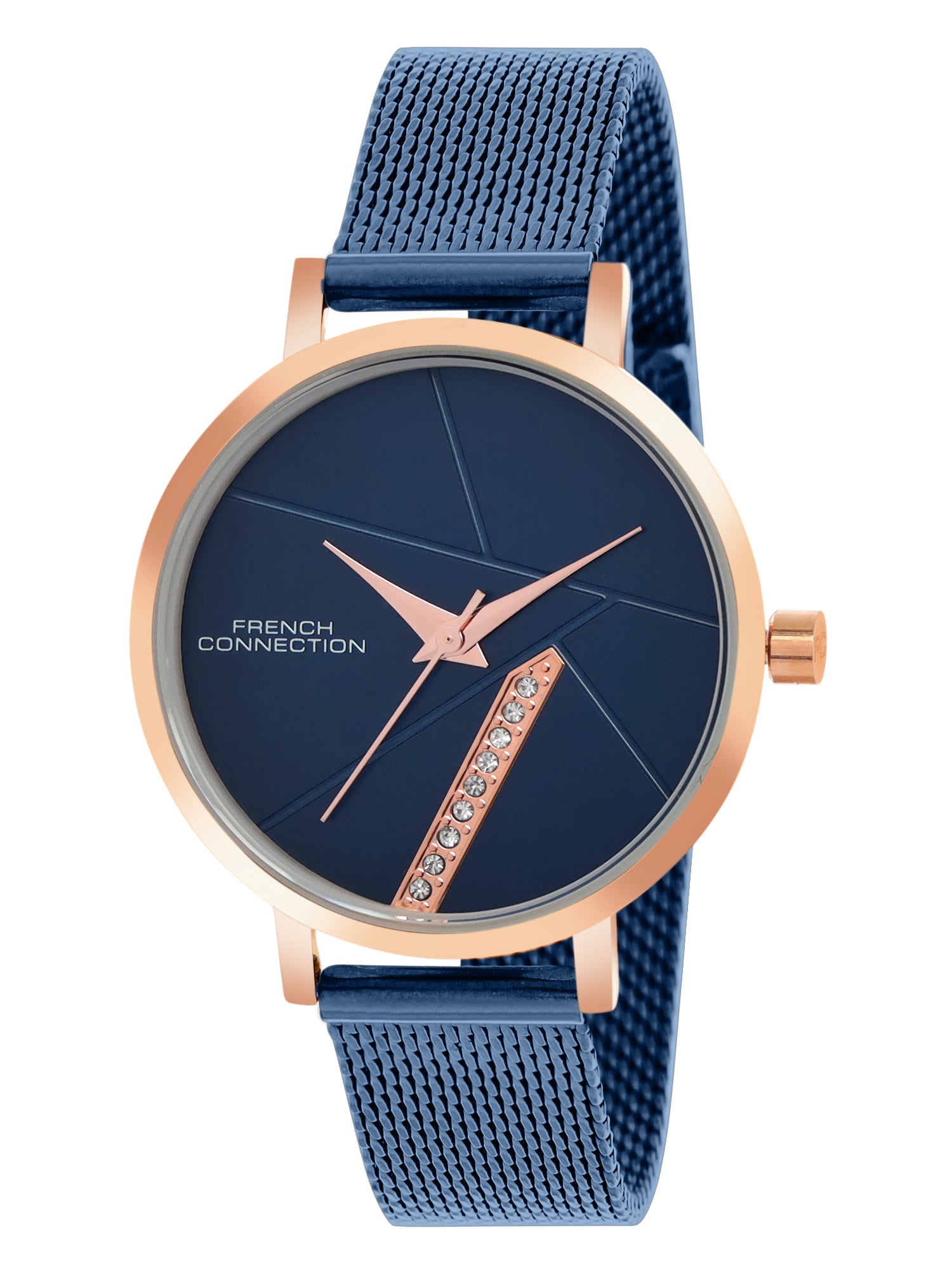 French Connection Sunray Blue Round Dial With Blue Stainless Steel  Strap Watch - For Womens FCN0137UM