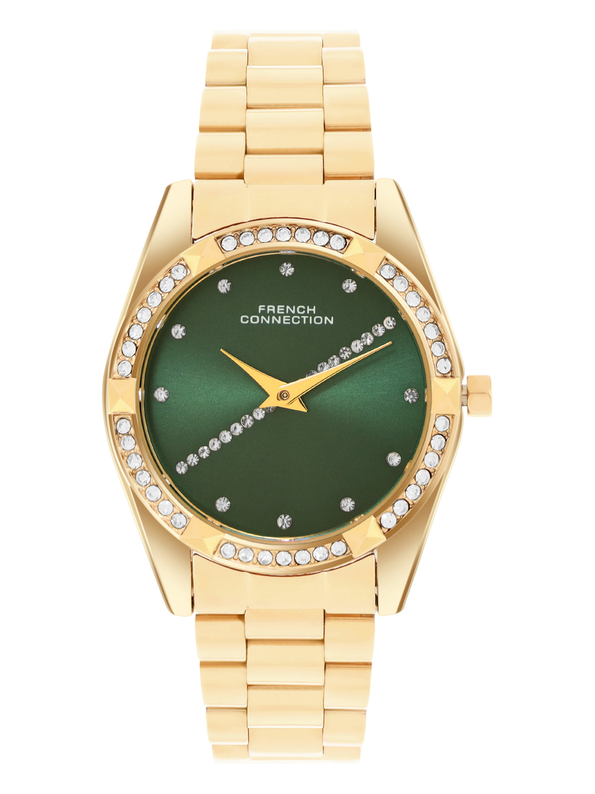 French Connection Sunray Green Round Dial With  Gold Stainless Steel  Strap Watch - For Womens FCN0138NGM