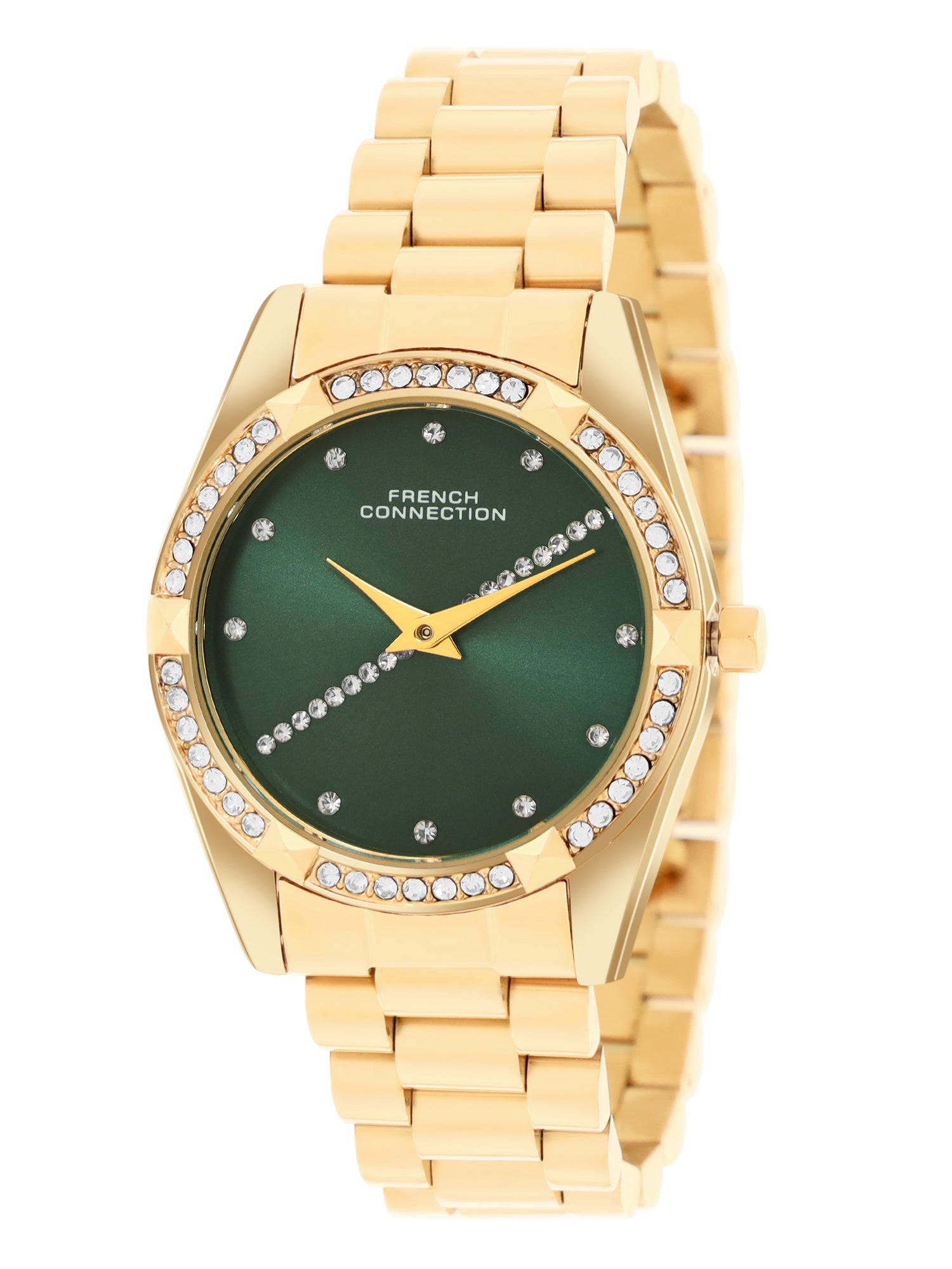 French Connection Sunray Green Round Dial With  Gold Stainless Steel  Strap Watch - For Womens FCN0138NGM