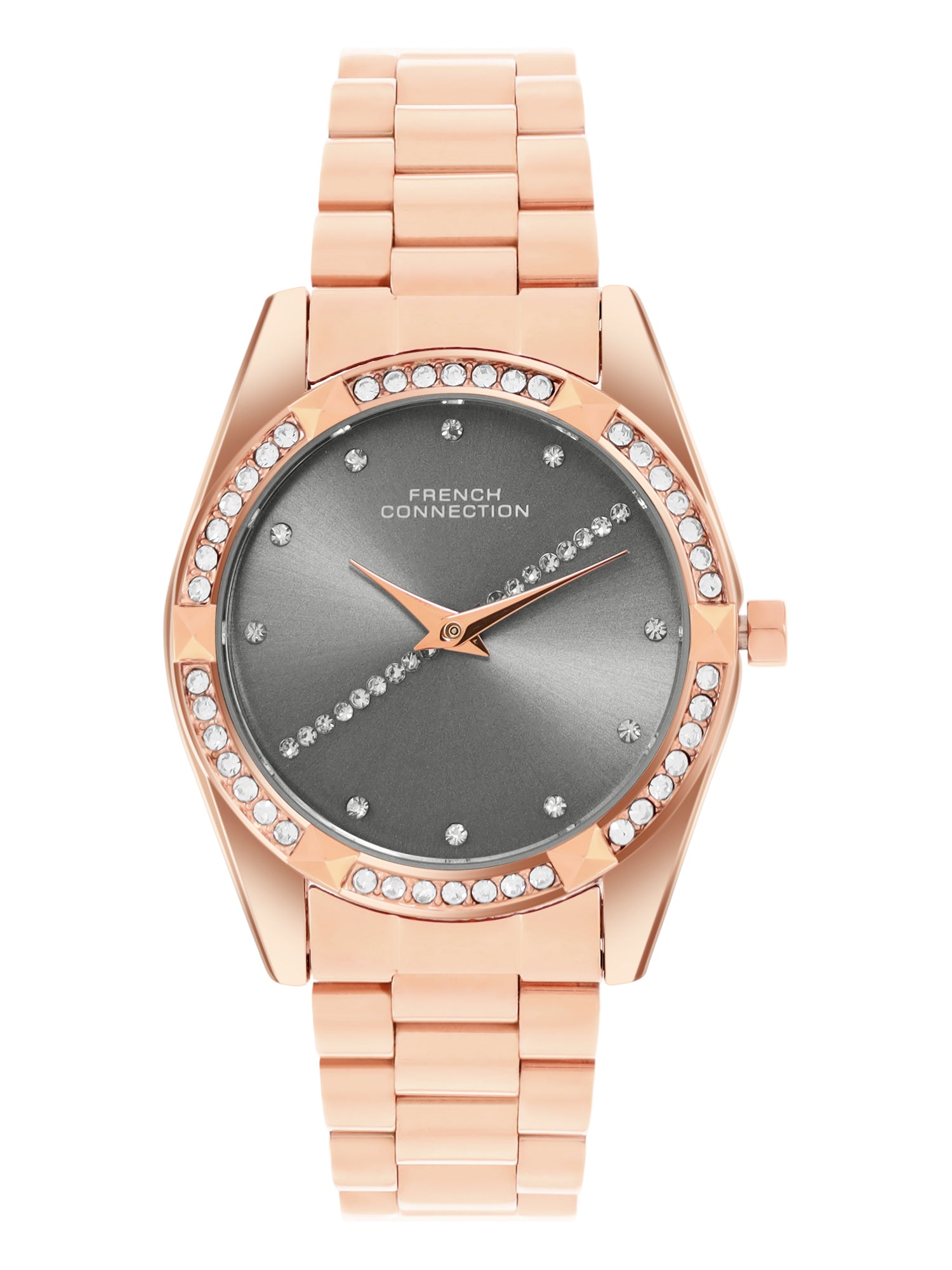 French Connection Sunray Grey Round Dial With Rose Stainless Steel  Strap Watch - For Womens FCN0138RGM