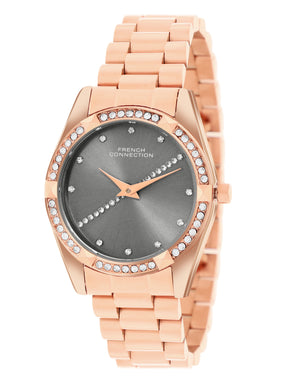 French Connection Sunray Grey Round Dial With Rose Stainless Steel  Strap Watch - For Womens FCN0138RGM
