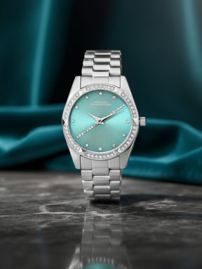 French Connection Sunray Sea Green Round Dial With Stainless Steel  Strap Watch - For Womens FCN0138SM