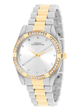 French Connection Sunray Silver Round Dial With Gold Two Tone Stainless Steel  Strap Watch - For Womens FCN0138STM