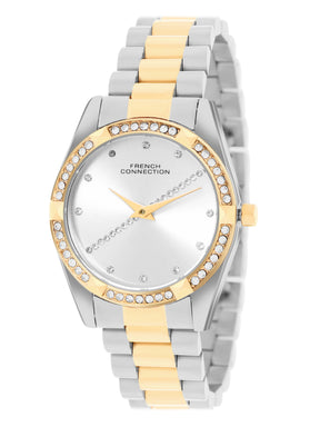 French Connection Sunray Silver Round Dial With Rose Two Tone Stainless Steel  Strap Watch - For Womens FCN0138SRTM