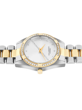 French Connection Sunray Silver Round Dial With Gold Two Tone Stainless Steel  Strap Watch - For Womens FCN0138STM