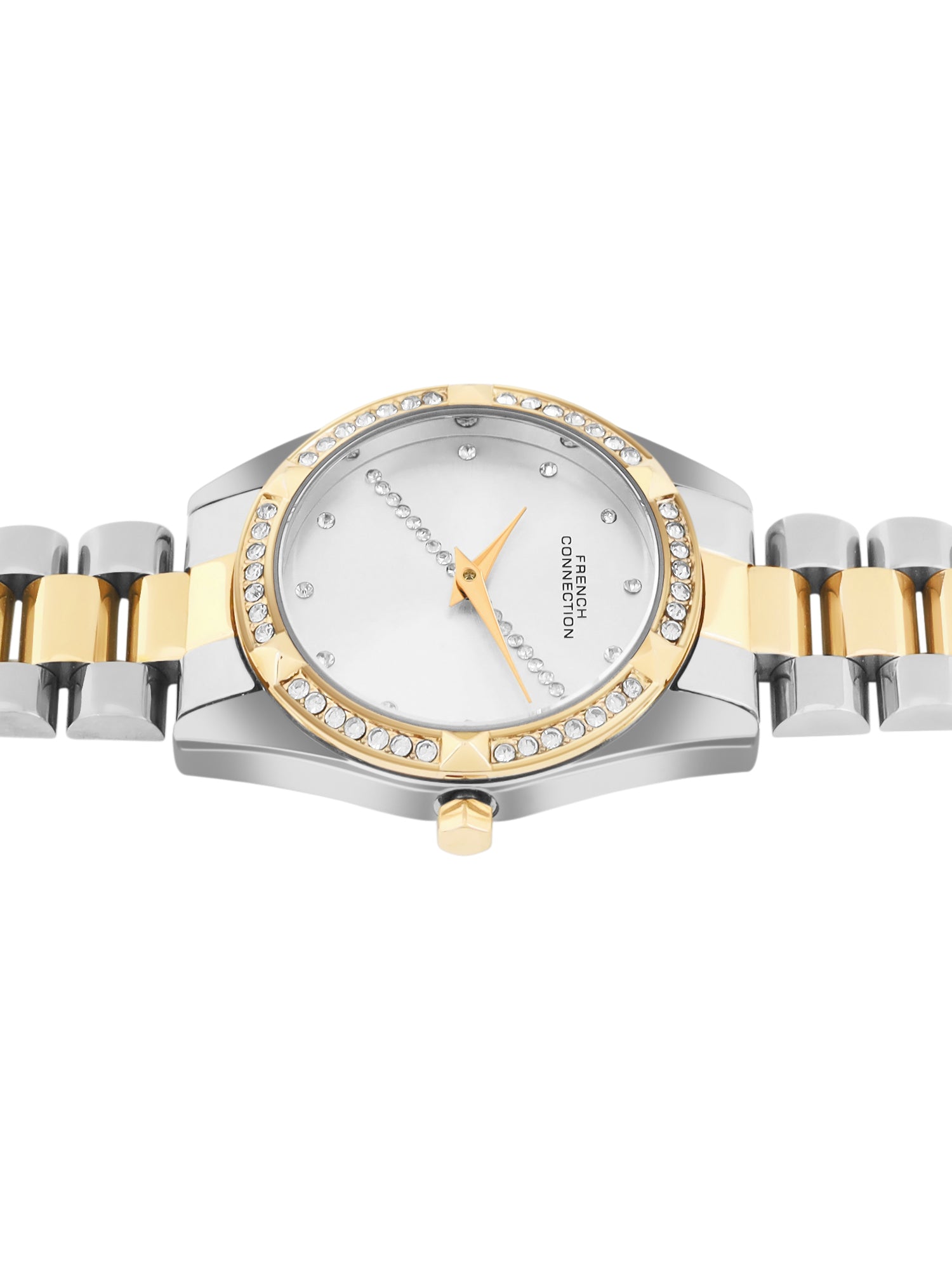 French Connection Sunray Silver Round Dial With Rose Two Tone Stainless Steel  Strap Watch - For Womens FCN0138SRTM