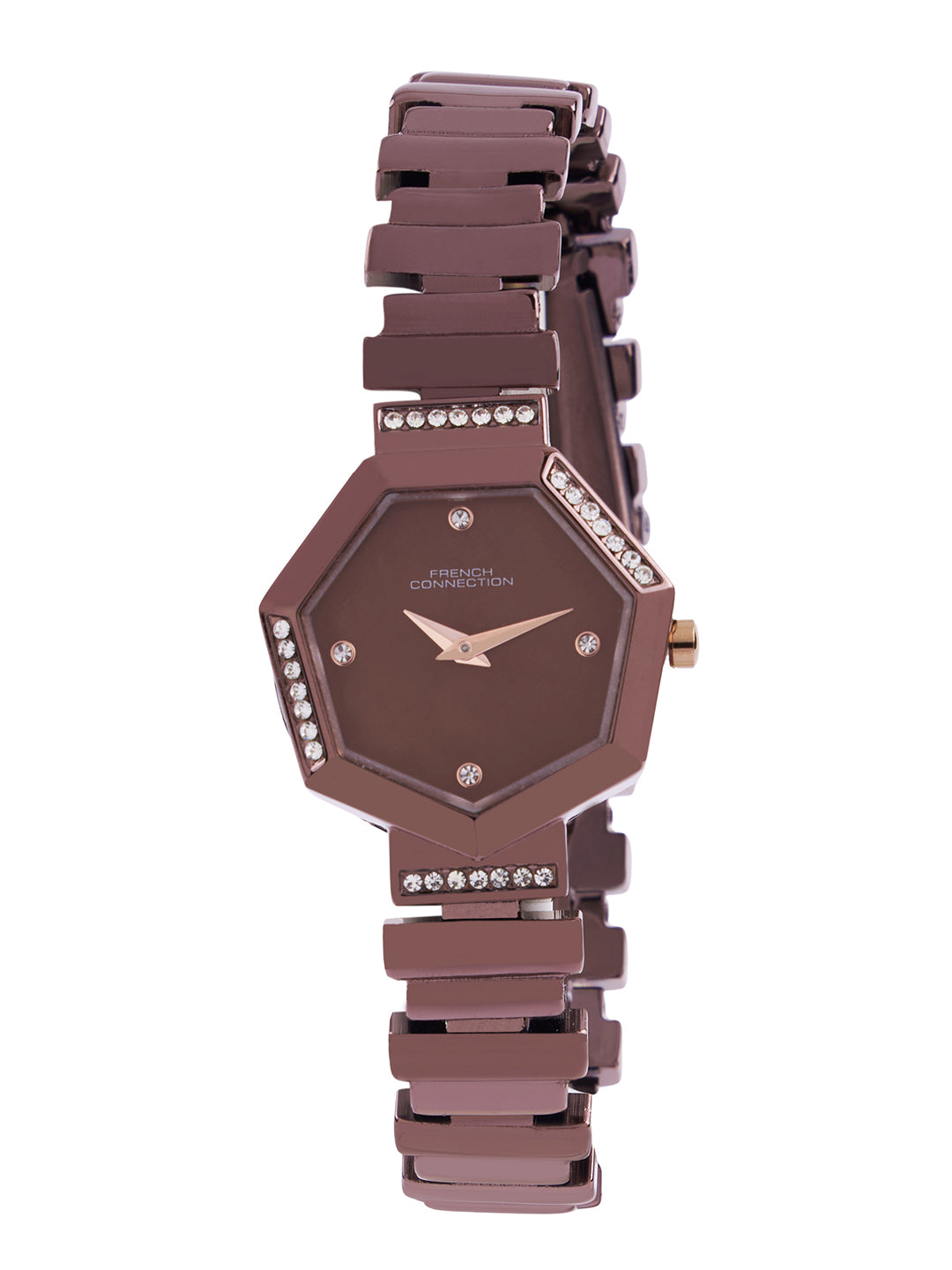 French Connection Mop Brown Hexagonal Dial With Brown Stainless Steel  Strap Watch - For Womens FCN0139BRGM