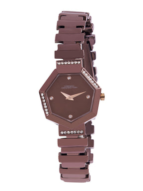 French Connection Mop Brown Hexagonal Dial With Brown Stainless Steel  Strap Watch - For Womens FCN0139BRGM