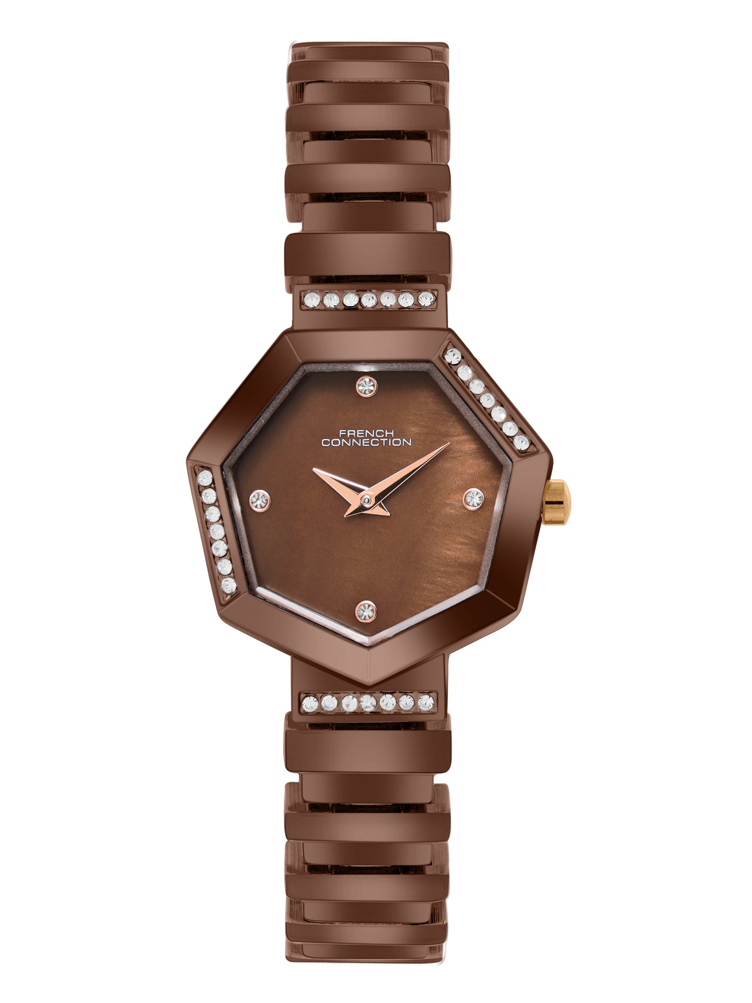 French Connection Mop Brown Hexagonal Dial With Brown Stainless Steel  Strap Watch - For Womens FCN0139BRGM