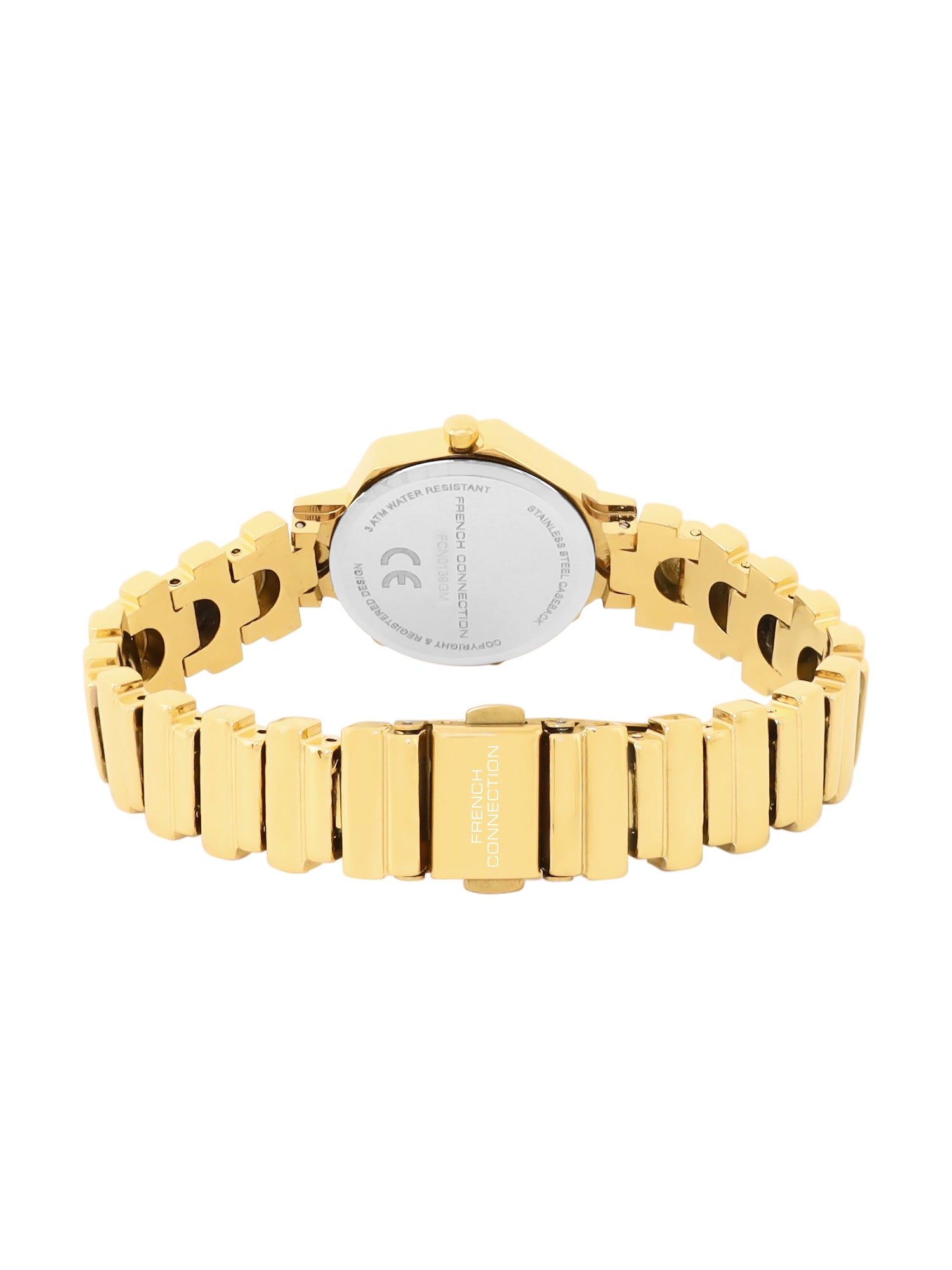 French Connection Mop Silver Hexagonal Dial With  Gold Stainless Steel  Strap Watch - For Womens FCN0139GM