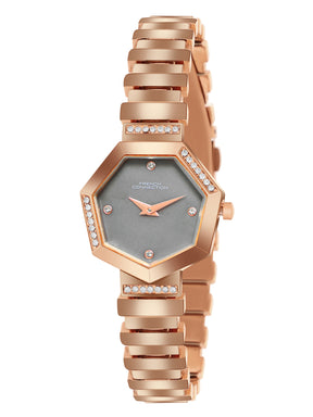 French Connection Mop Grey Hexagonal Dial With Rose Stainless Steel  Strap Watch - For Womens FCN0139RGM