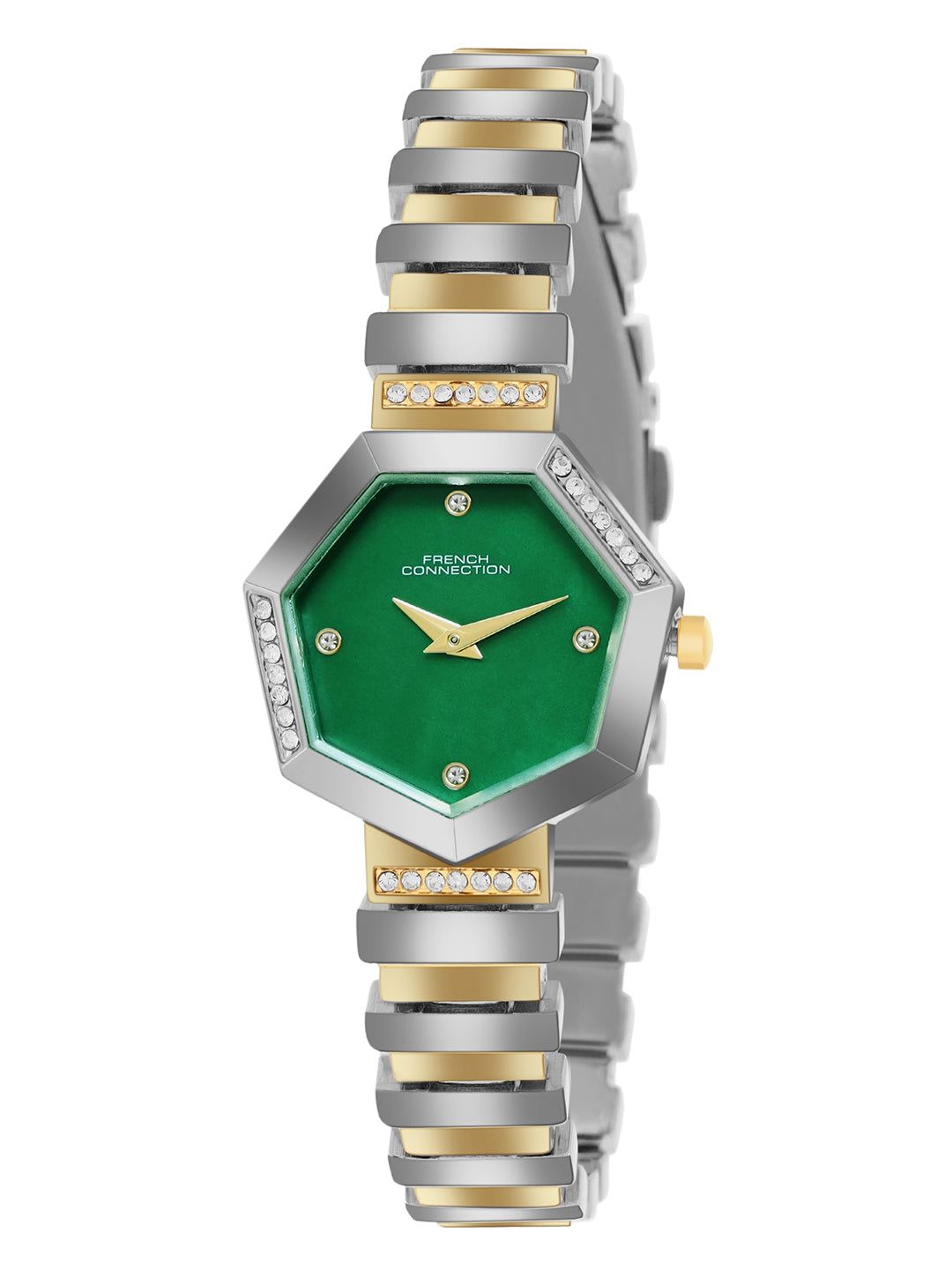 French Connection Mop Green Hexagonal Dial With Gold Two Tone Stainless Steel  Strap Watch - For Womens FCN0139TM