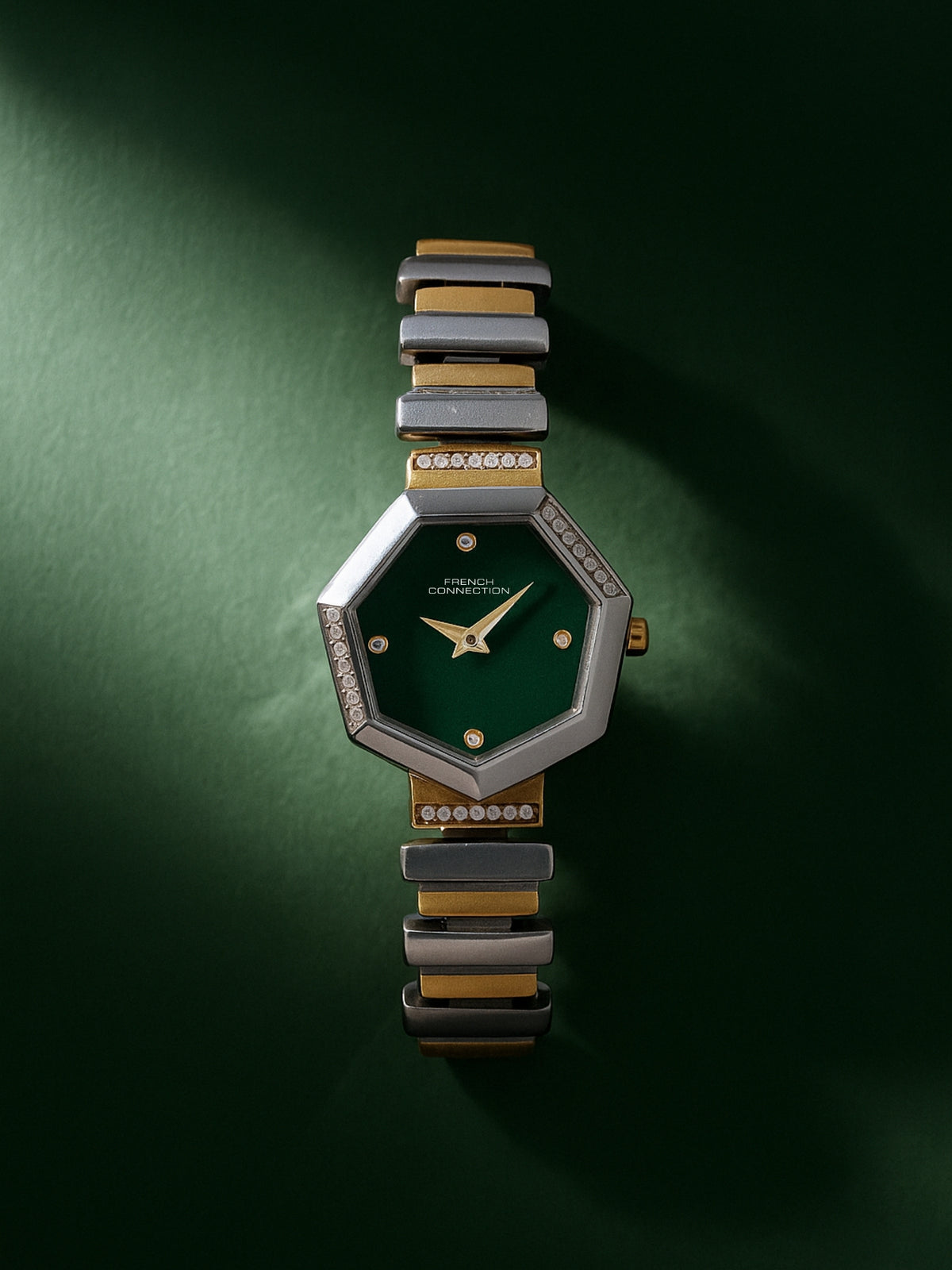 French Connection Mop Green Hexagonal Dial With Gold Two Tone Stainless Steel  Strap Watch - For Womens FCN0139TM