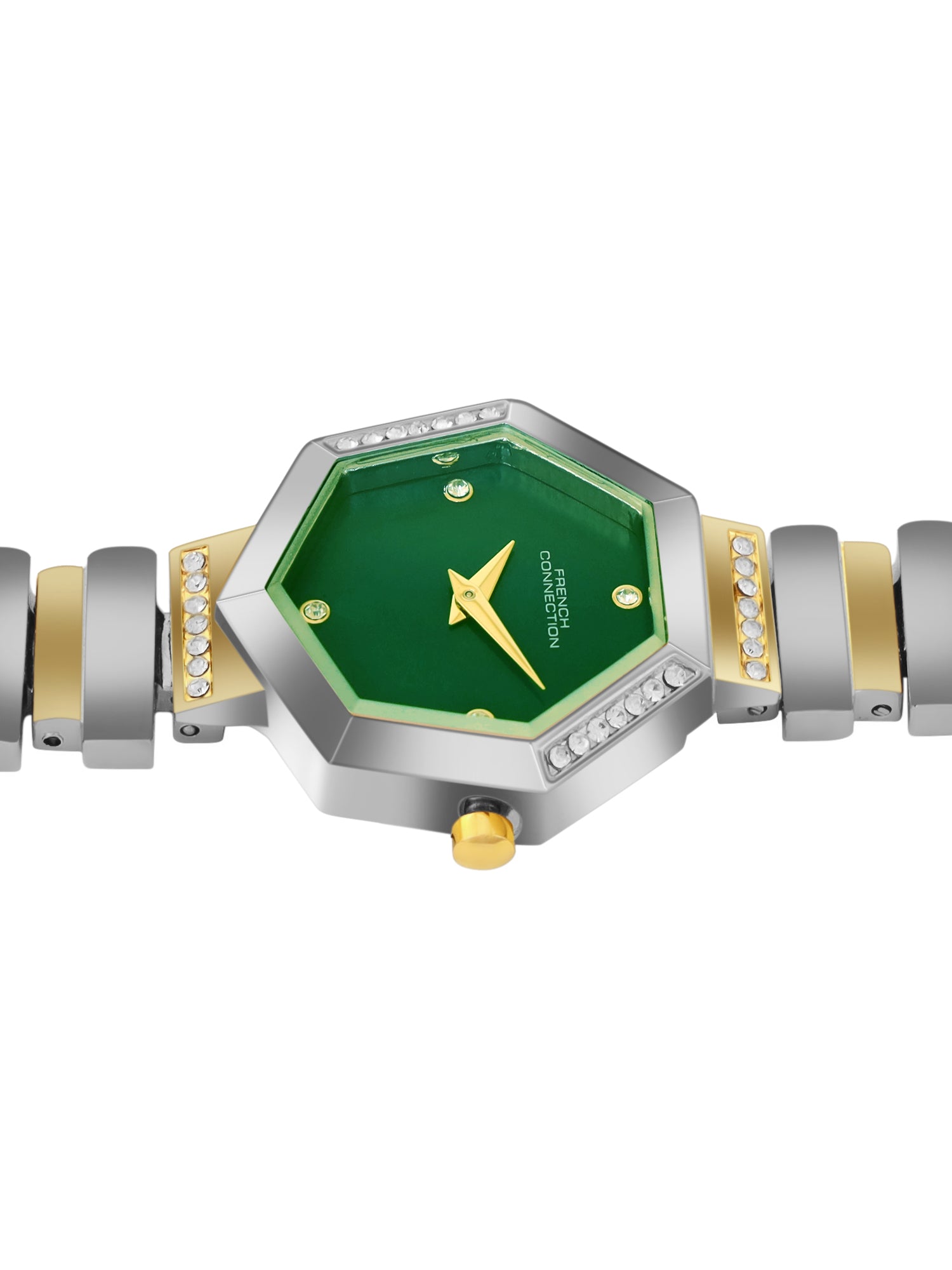 French Connection Mop Green Hexagonal Dial With Gold Two Tone Stainless Steel  Strap Watch - For Womens FCN0139TM