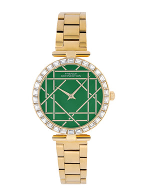 French Connection Mop Green Round Dial With  Gold Stainless Steel  Strap Watch - For Womens FCN0141NGM