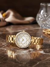 French Connection Mop Silver Round Dial With  Gold Stainless Steel  Strap Watch - For Womens FCN0141SGM