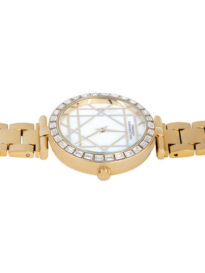 French Connection Mop Silver Round Dial With  Gold Stainless Steel  Strap Watch - For Womens FCN0141SGM