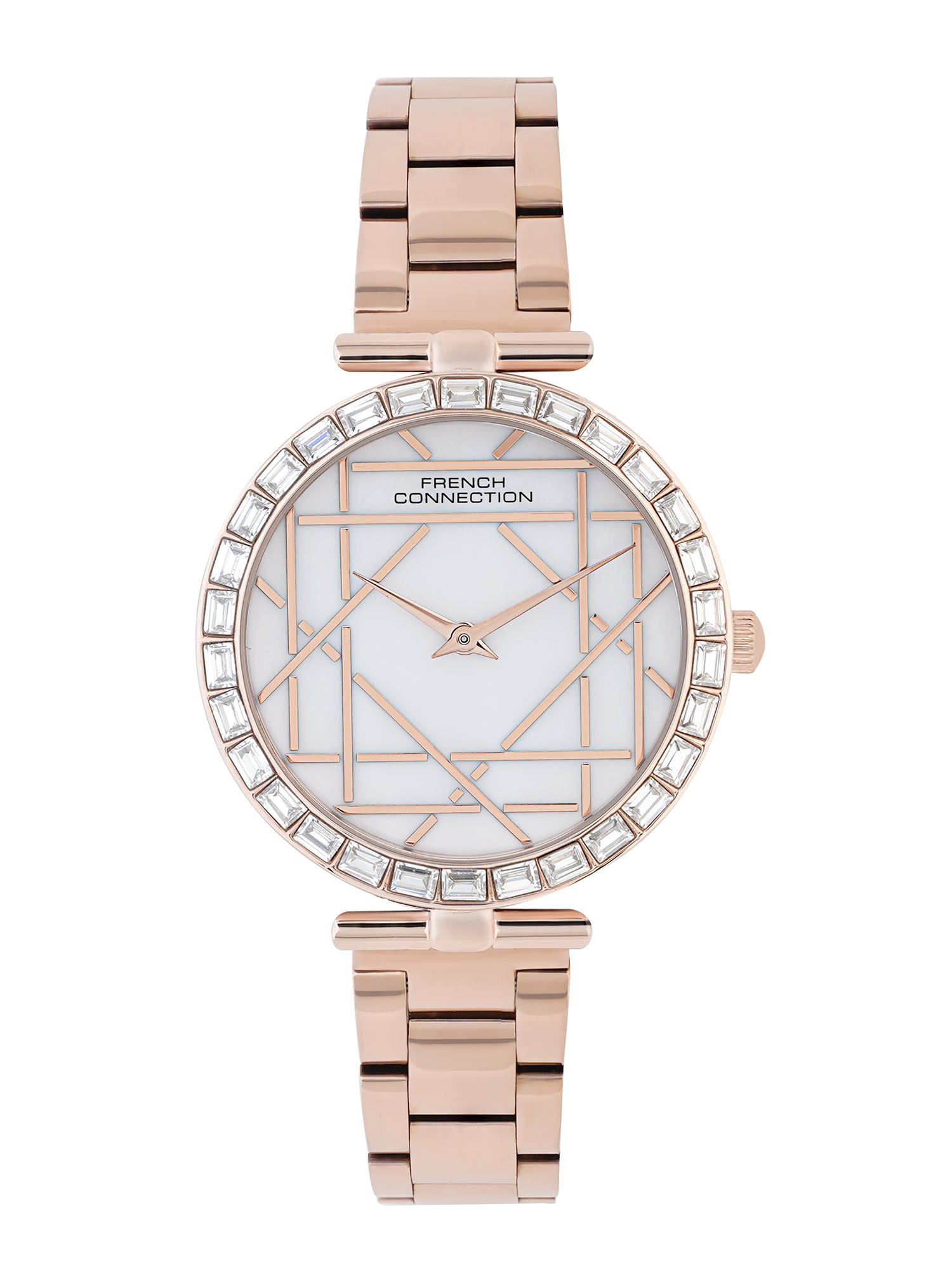 French Connection Mop Silver Round Dial With Rose Stainless Steel  Strap Watch - For Womens FCN0141SRGM