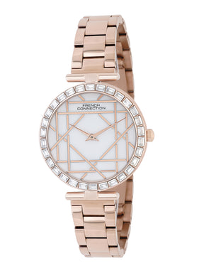 French Connection Mop Silver Round Dial With Rose Stainless Steel  Strap Watch - For Womens FCN0141SRGM